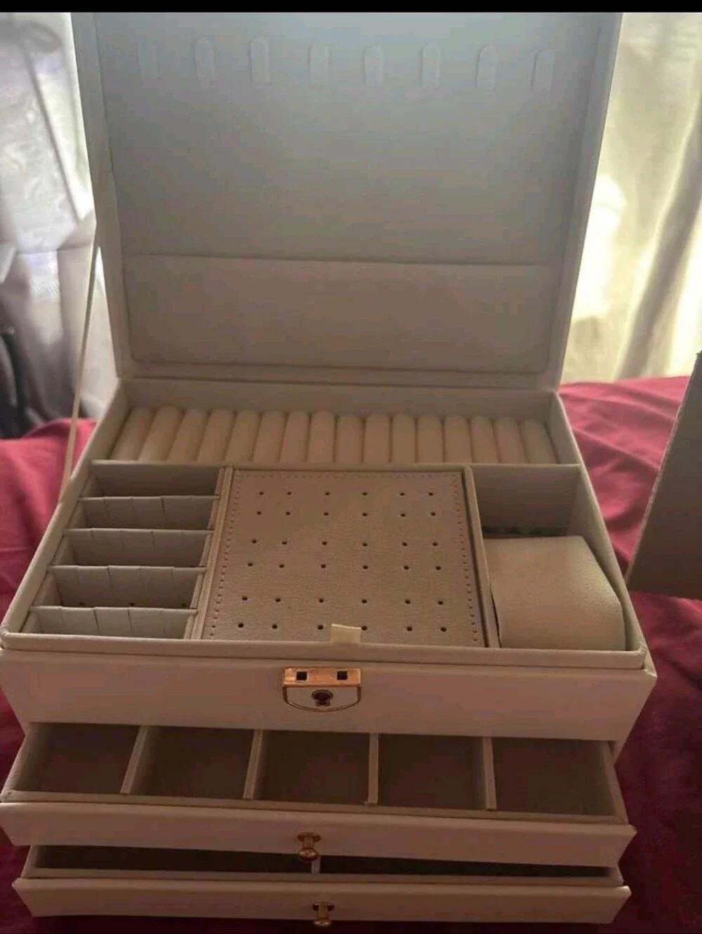 Women's Cream Jewelry Organizer Box with Gold Accents